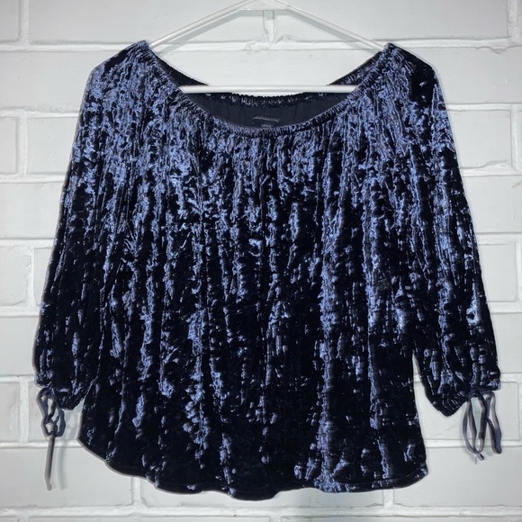 🟤American Eagle 🦅 Blue Velvety Blouse - Picture 2 of 4
